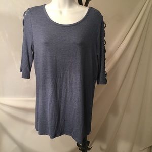 Retrology blue Open crisscross sleeve soft top